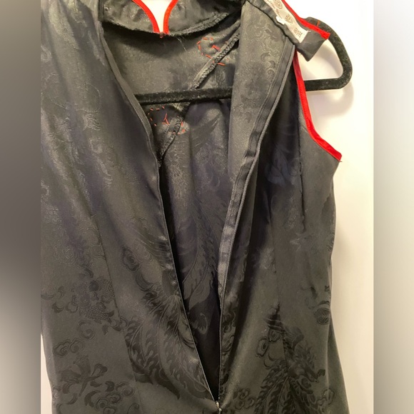 Chinese Long Silk Dress Black Red - Picture 6 of 7